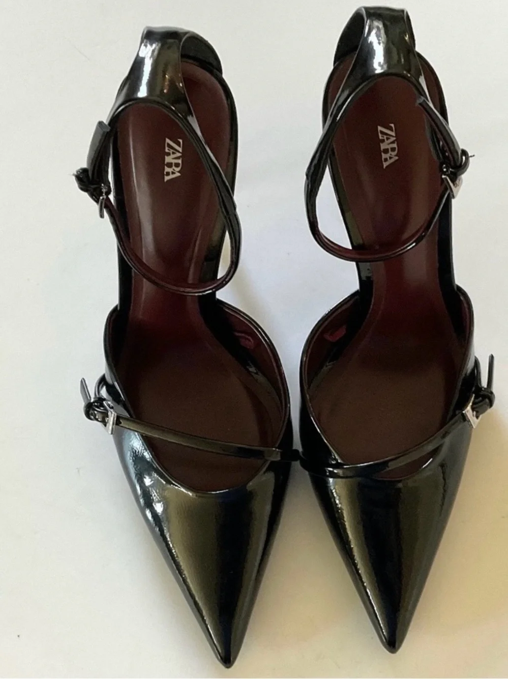 Zara Black Patent Pointed-Toe Ankle-Strap Stiletto - Picture 10 of 11